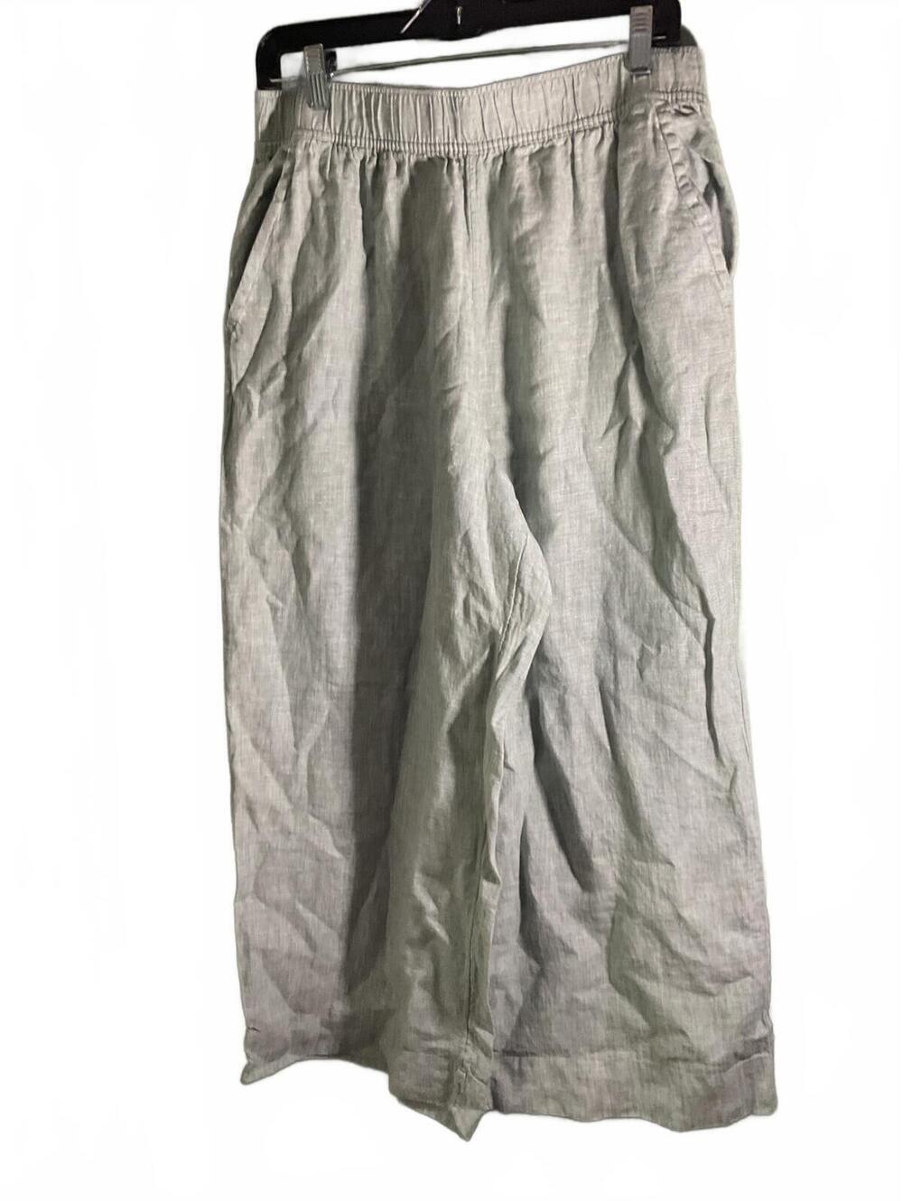 Tahari Essentials 100% Linen Relaxed Wide-Leg Pants Gray Size L